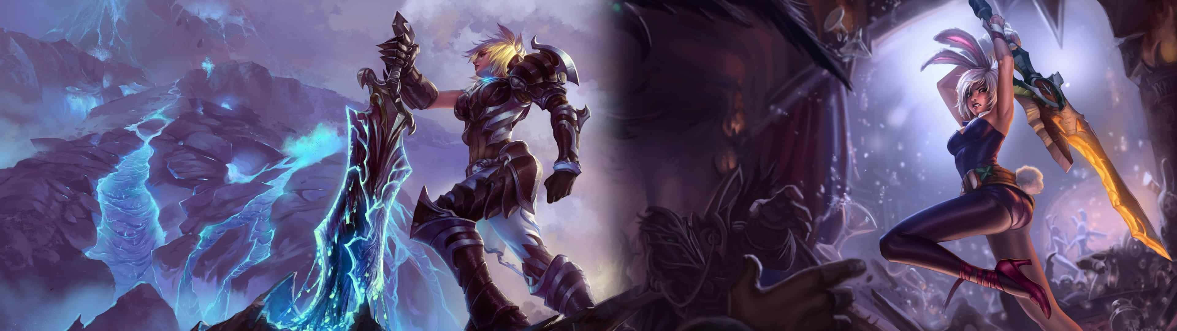 League Of Legends, dual screen, fantasy warriors, 4K Desktop Wallpaper
