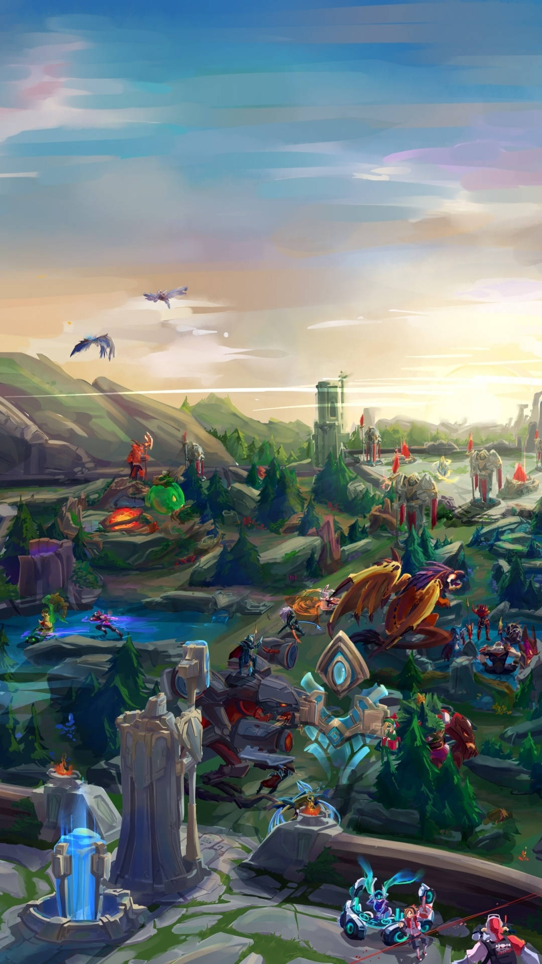 League Of Legends, sunset, dragons, Full HD Phone Wallpaper