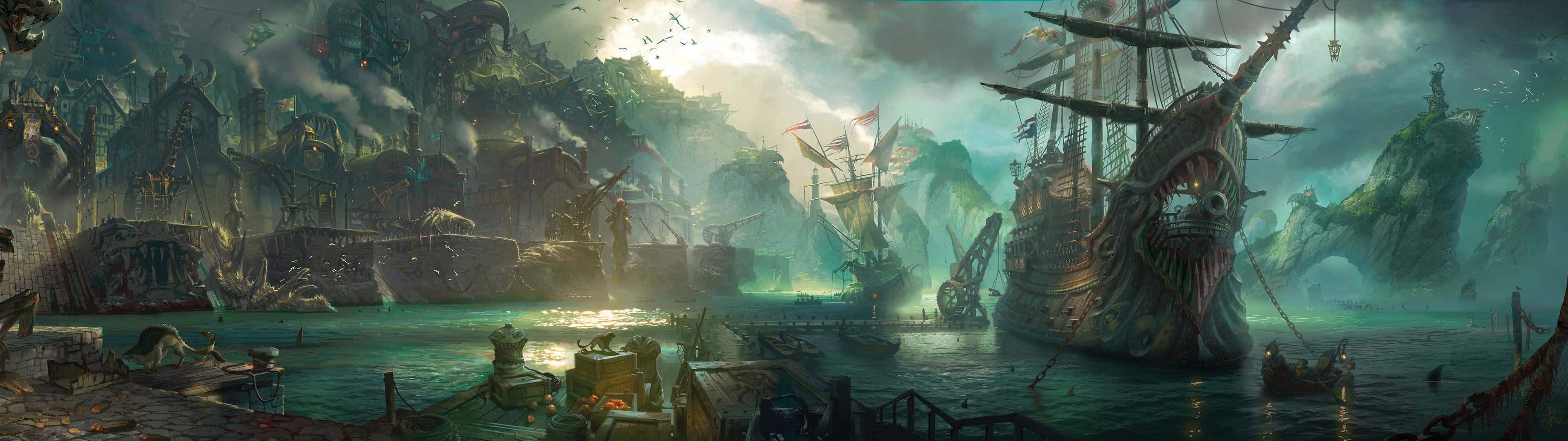League Of Legends, dual screen, pirate ship, 4K Desktop Wallpaper