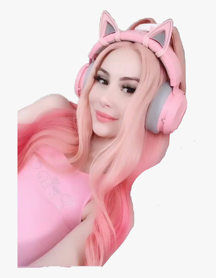 Leah Ashe, pink cat-ear headphones, long pink hair, SD Phone Wallpaper