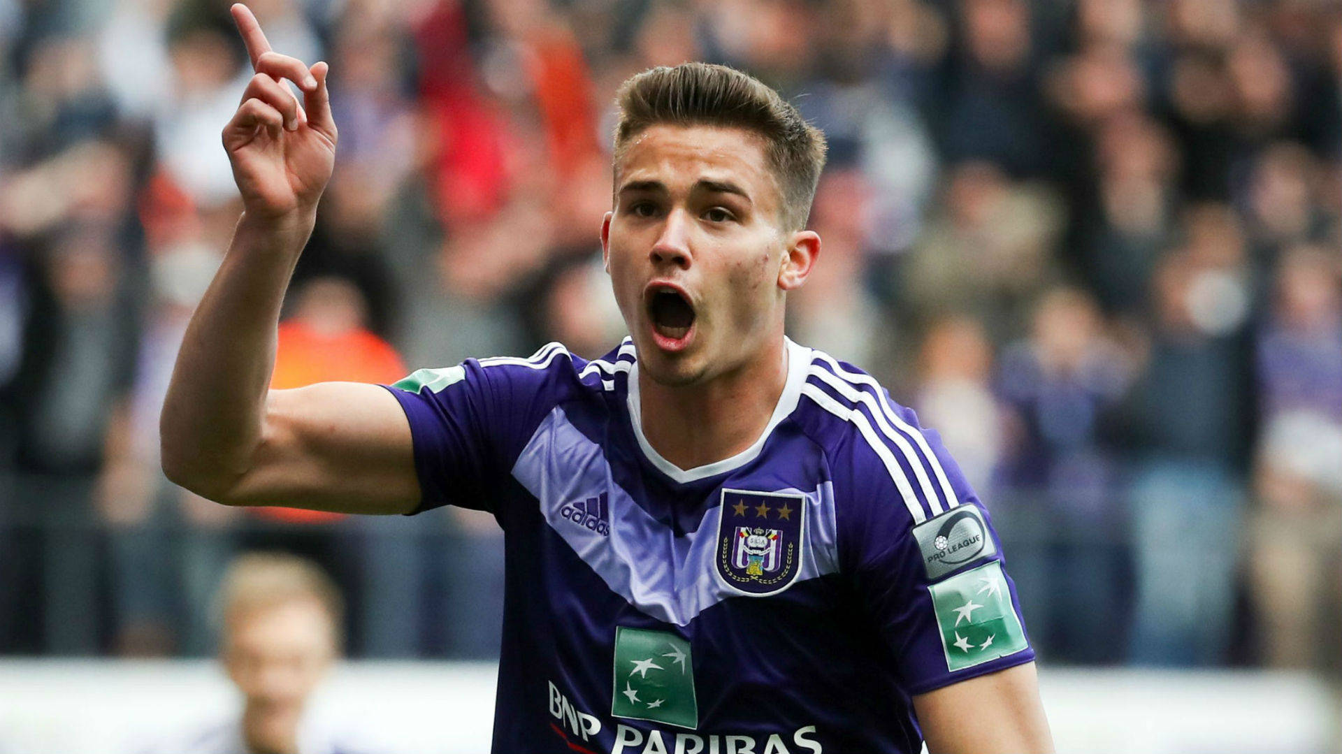 Leander Dendoncker, purple jersey, open mouth, Full HD Desktop Wallpaper