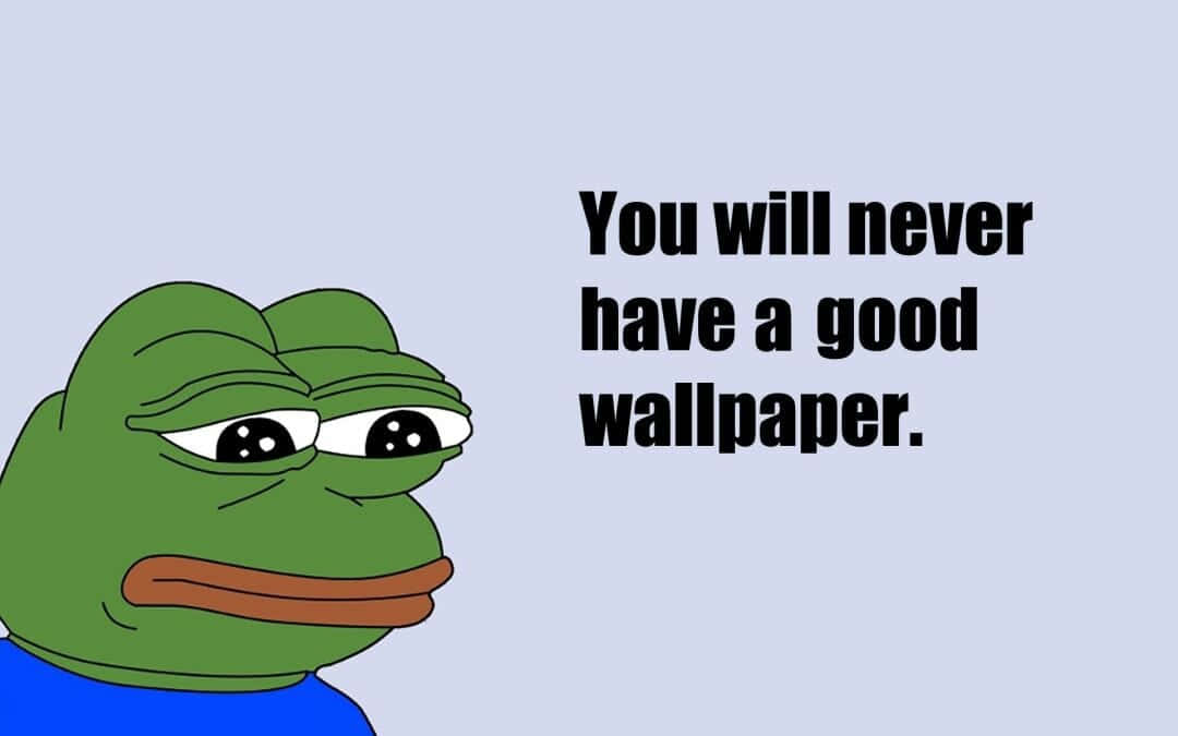 Green frog meme character, droopy eyes, blue shirt, SD Desktop Wallpaper