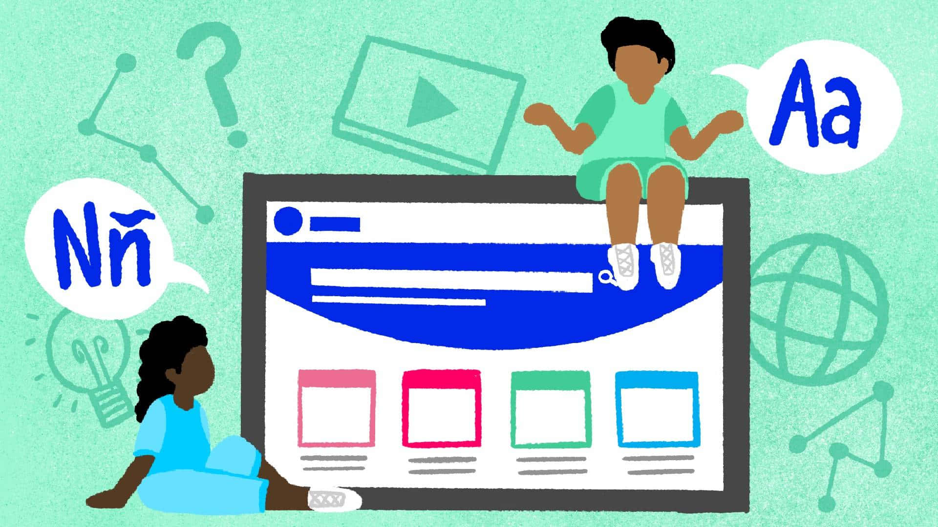bilingual learning tab, giant laptop, website interface, Full HD Desktop Wallpaper