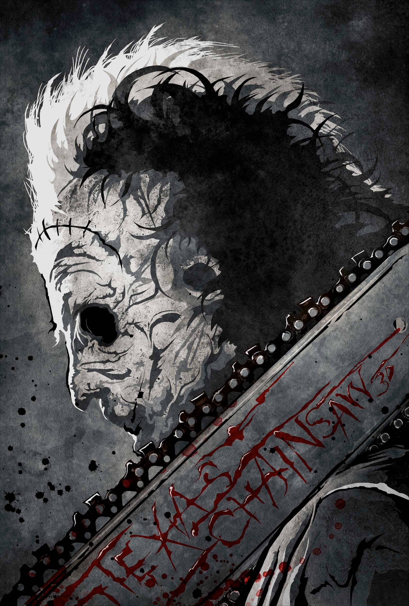 Leatherface, chainsaw, stitched face, Full HD Phone Wallpaper