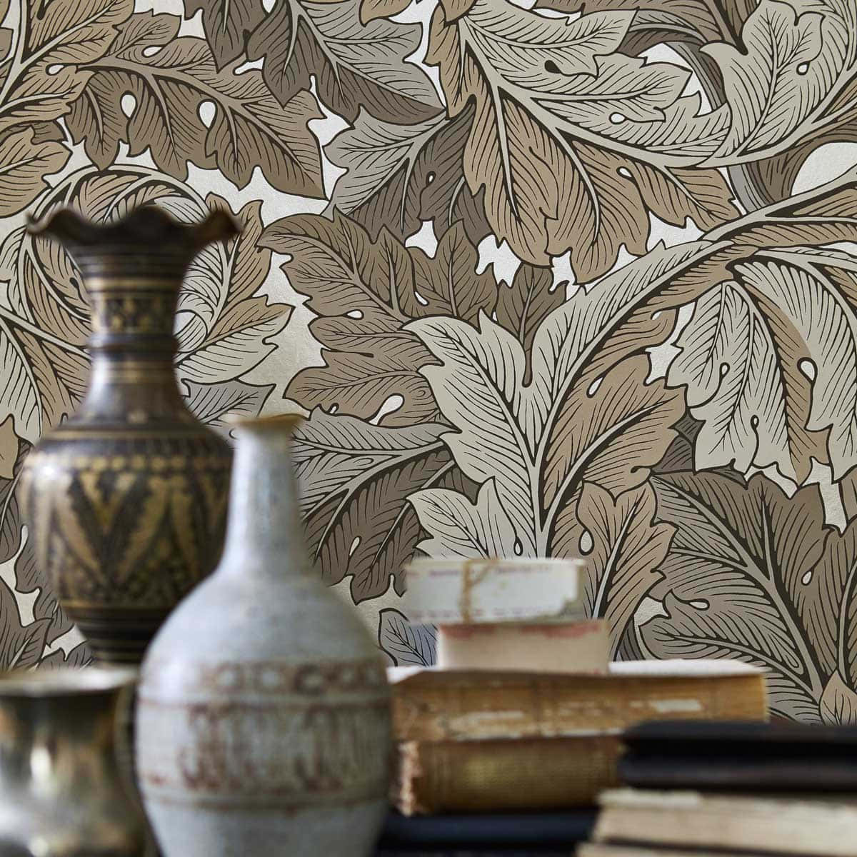vintage wallpaper, intricate leaf patterns, earthy tones, SD Desktop Wallpaper