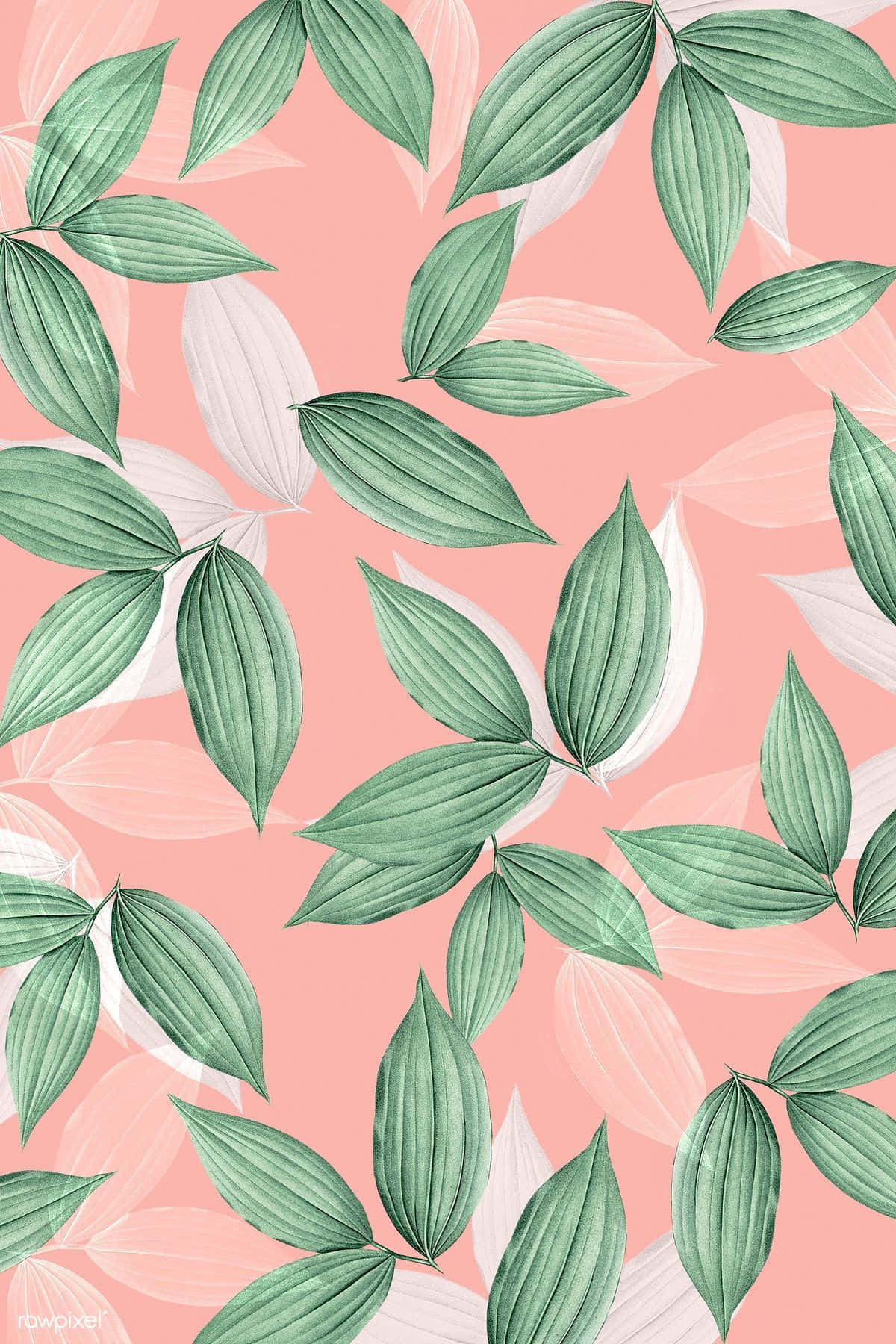 pink and green aesthetic, vibrant green leaves, soft pink background, HD Phone Wallpaper