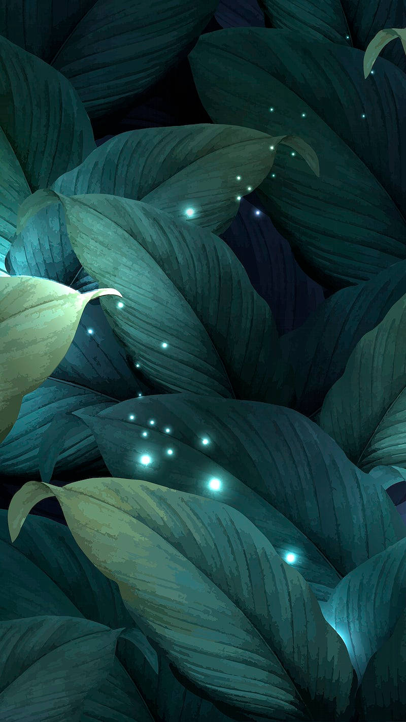 iPhone 11 Pro Max, 4K, glowing teal leaves, HD Phone Wallpaper