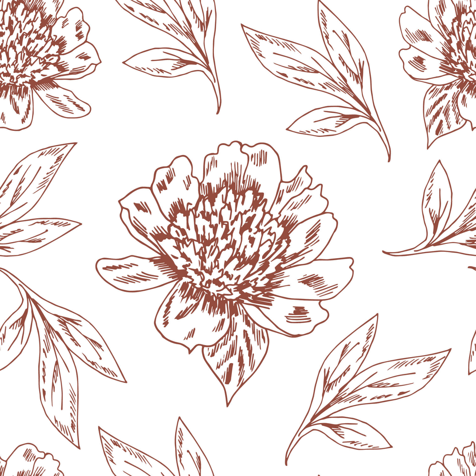 peonies, leaves, rust tones, Full HD Desktop Wallpaper