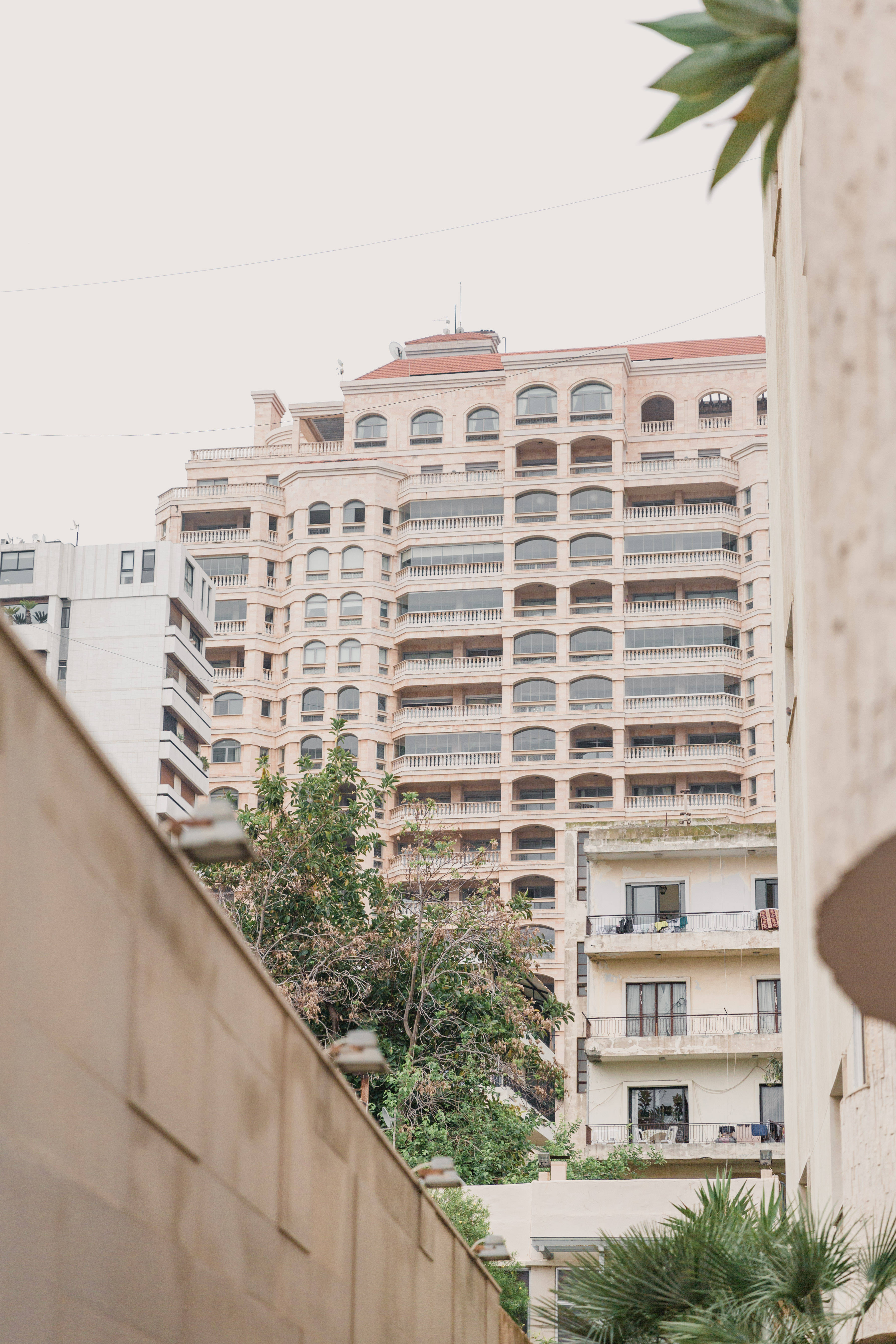 Lebanon, pastel building, beige apartment building, 5K Phone Wallpaper