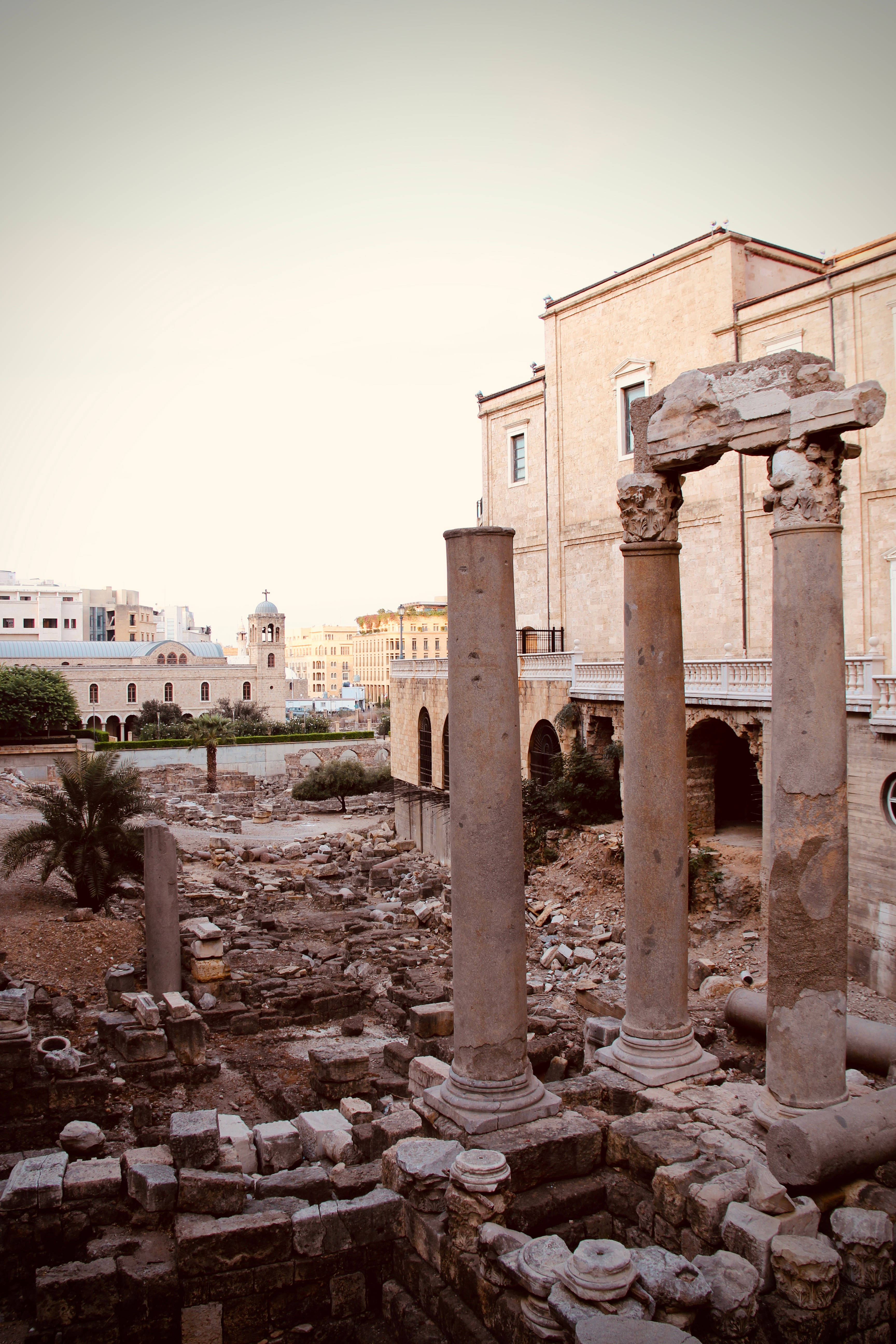 Lebanon, building ruins, ancient stone columns, 5K Phone Wallpaper