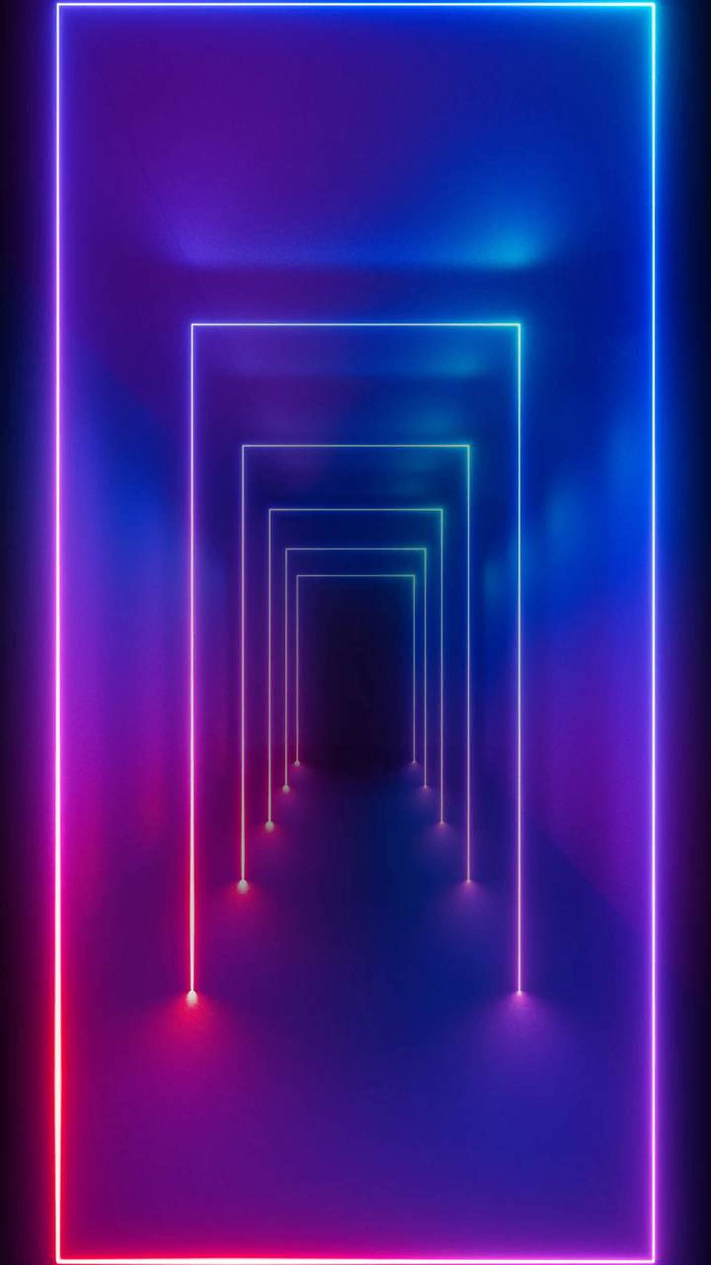 LED Light Hallway, neon rectangles, pink blue and purple hues, 2K Phone Wallpaper