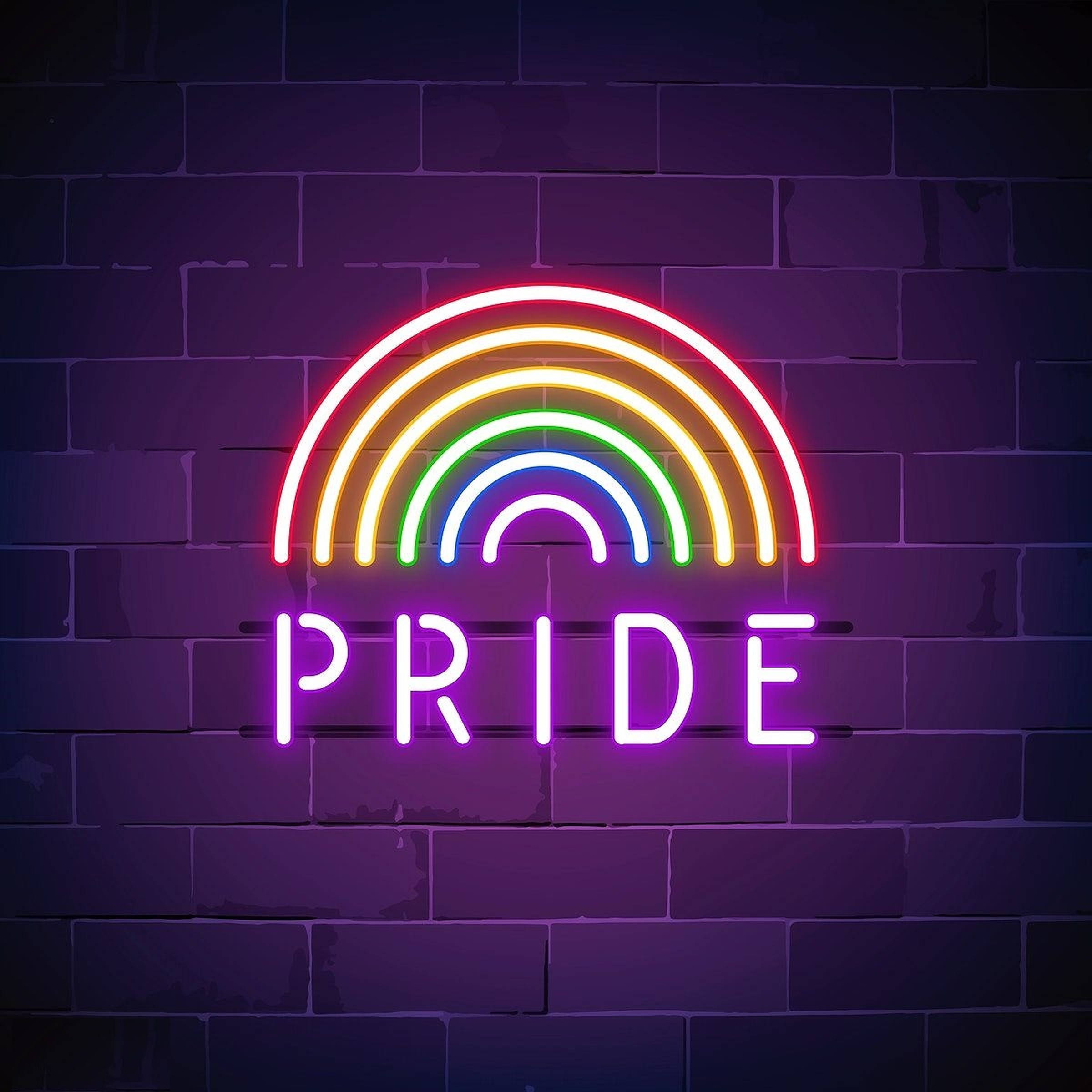 Rainbow Pride LED Light, neon rainbow, pride text, Full HD Desktop Wallpaper