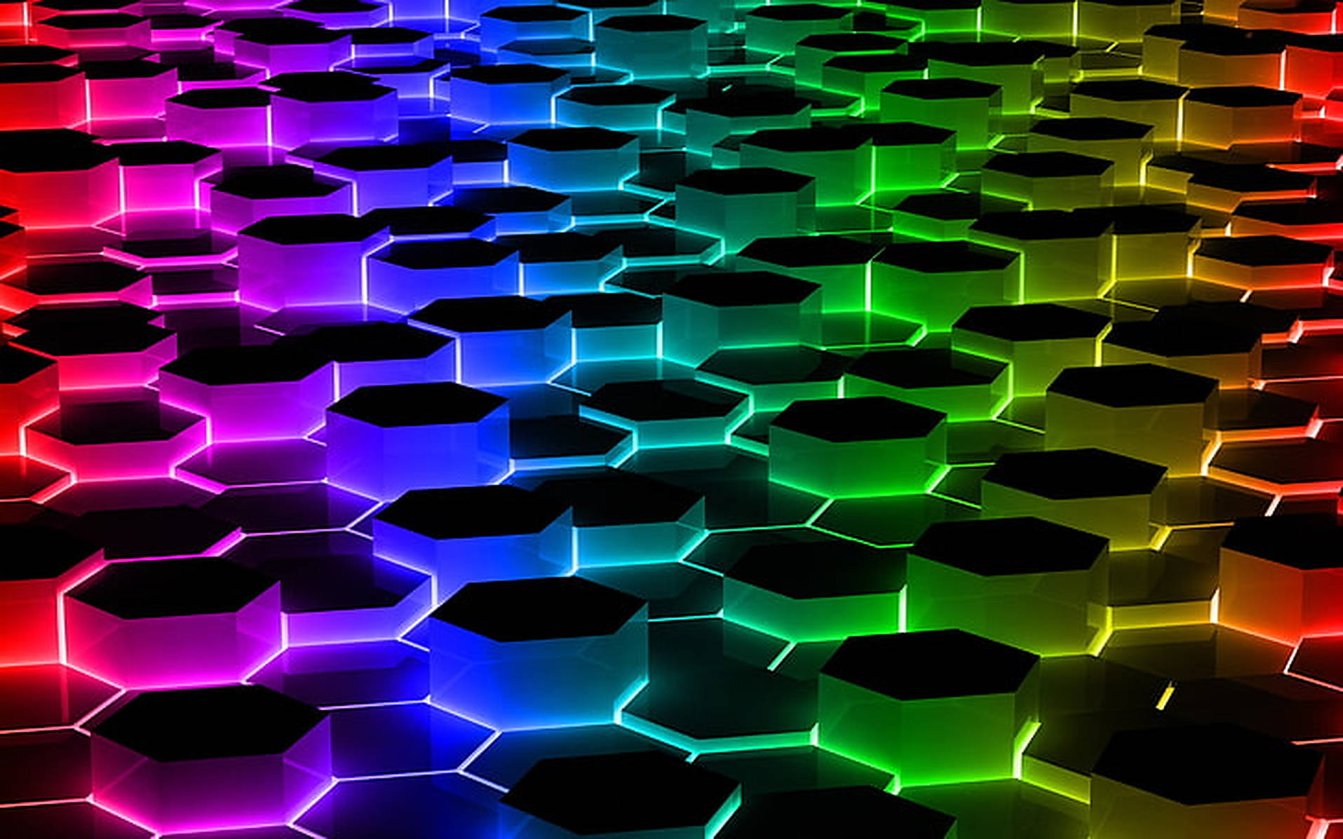 rainbow hexagon led light, glowing hexagons, rainbow spectrum, HD Desktop Wallpaper