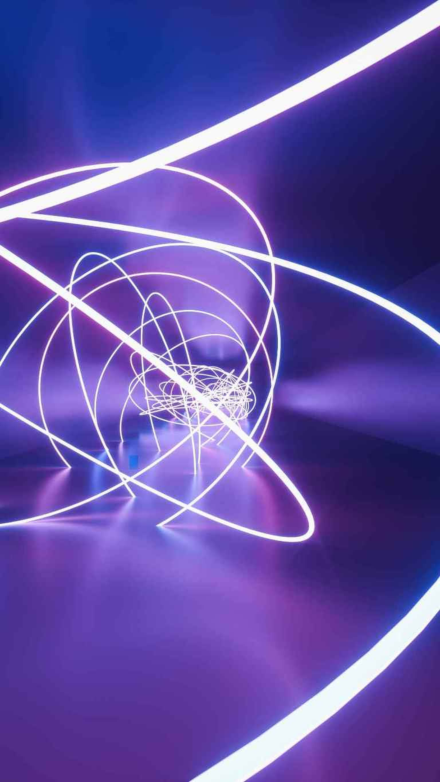 abstract led light, glowing white neon lines, deep purple void, 2K Phone Wallpaper