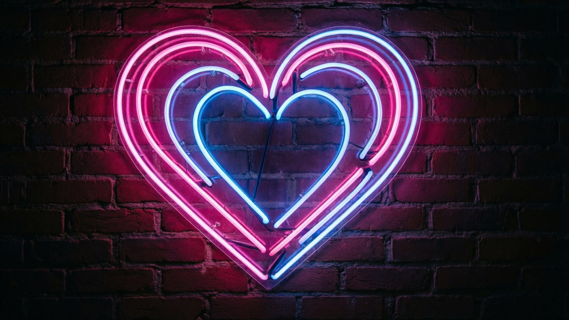 neon heart, pink and blue, glowing, Full HD Desktop Wallpaper