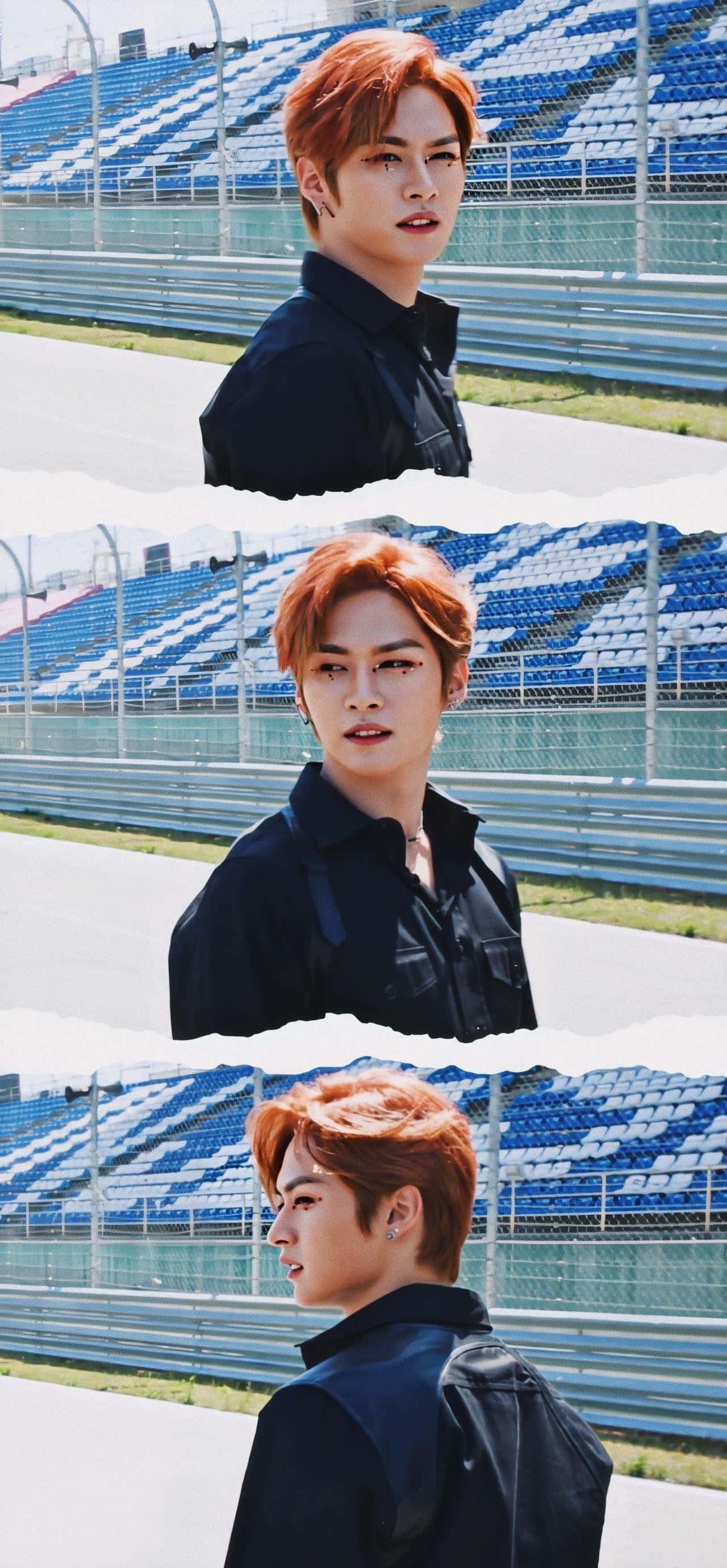 Lee Know, orange hair, stadium, 2K Phone Wallpaper