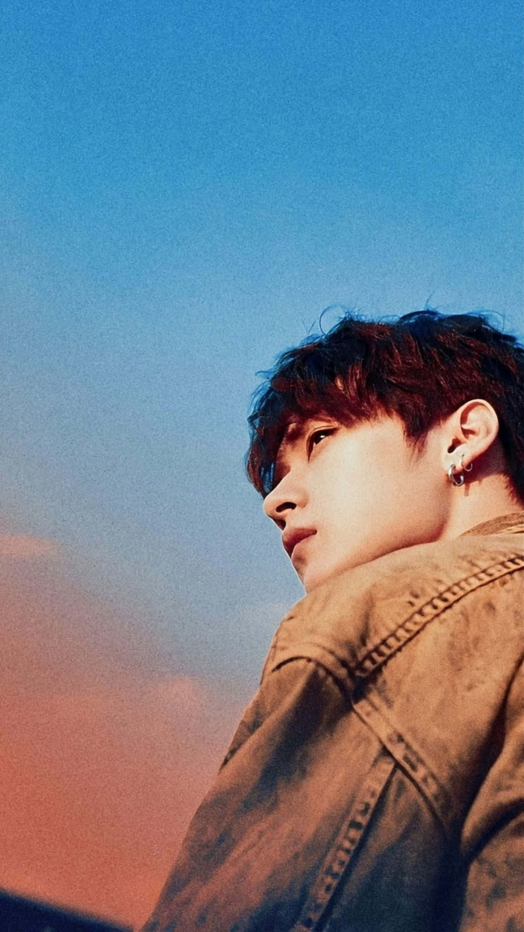Lee Know, sunset, denim jacket, Full HD Phone Wallpaper