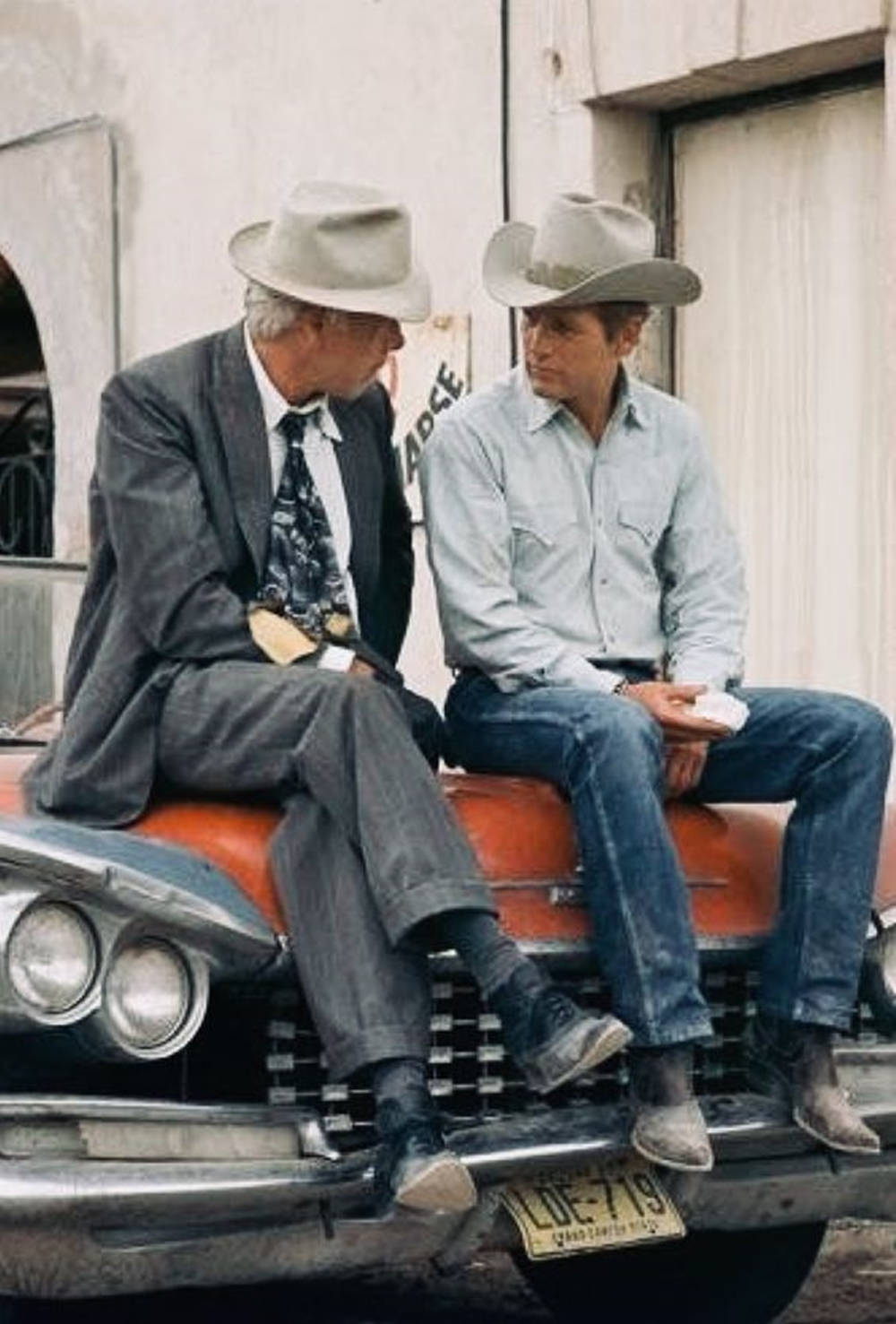 Lee Marvin, cowboy hats, vintage orange car, HD Phone Wallpaper
