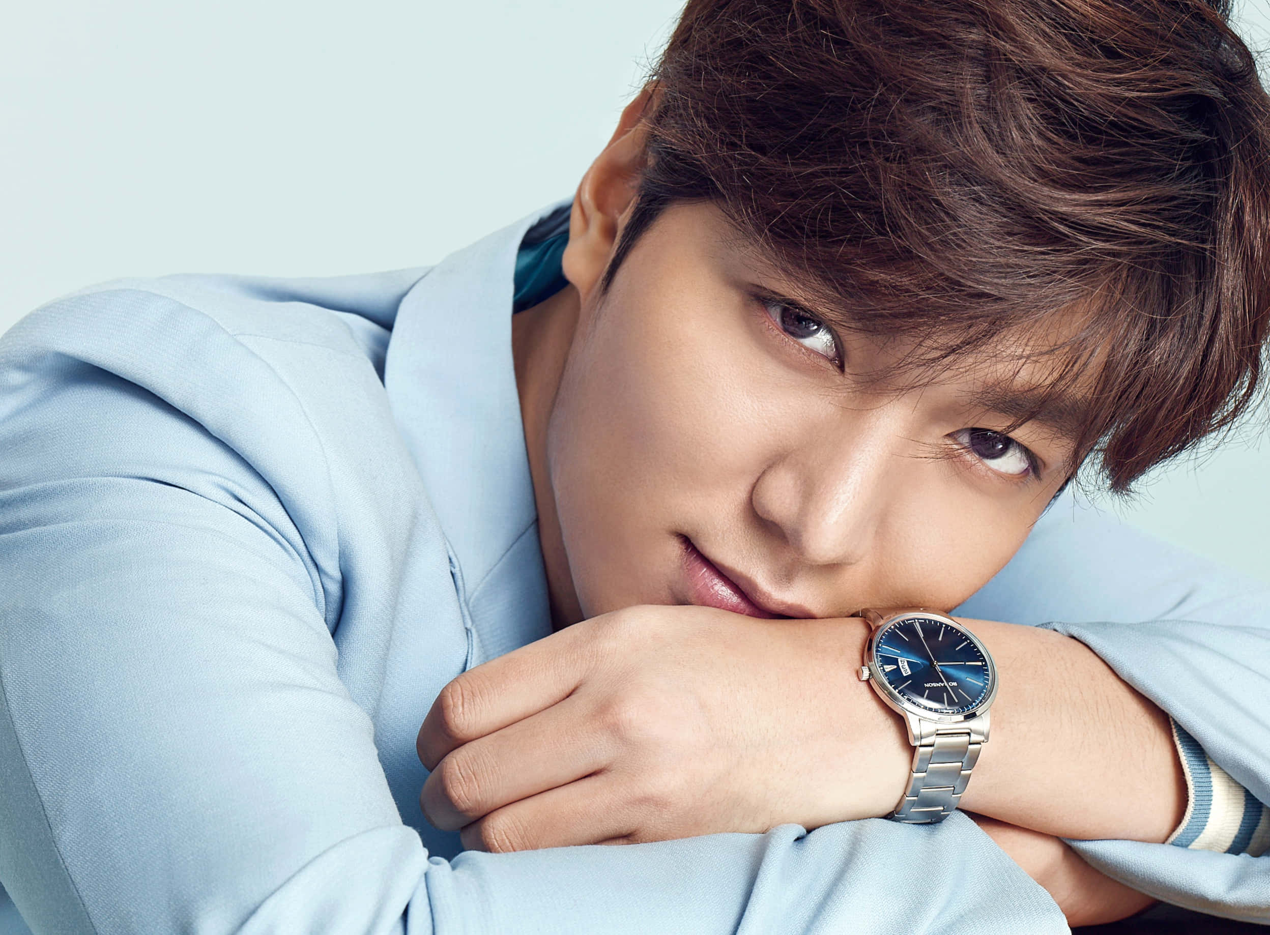 Lee Min Ho, light blue suit, sleek silver watch, Full HD Desktop Wallpaper
