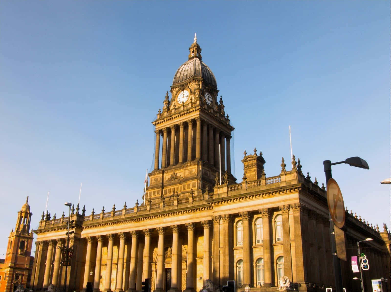 Leeds skyline, sunset, stone clock tower, HD Desktop Wallpaper