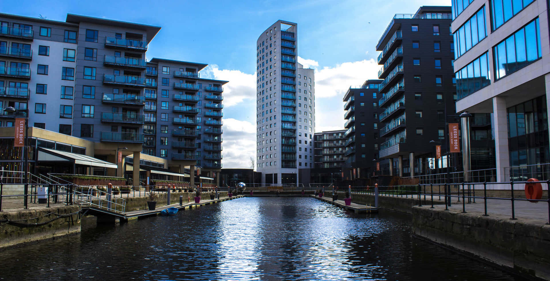 Leeds cityscape, sunset, urban canal, Full HD Desktop Wallpaper