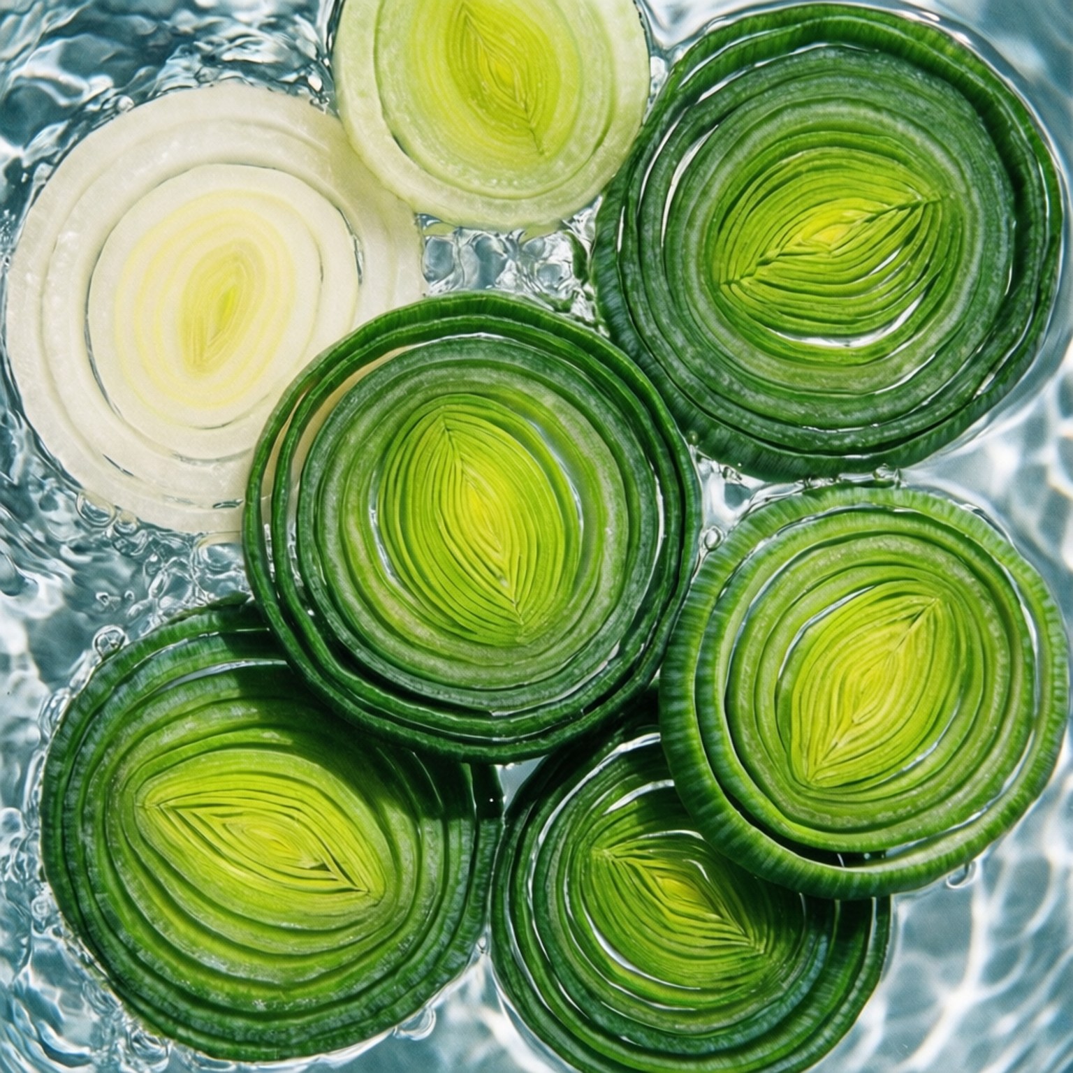 leek rings, water, green and white onions, HD Desktop Wallpaper