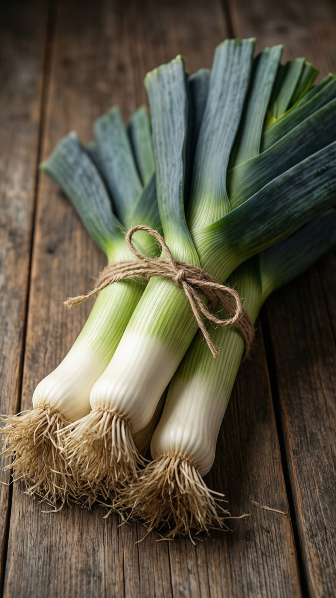 rustic leek bunches, twine, weathered wooden surface, Full HD Phone Wallpaper