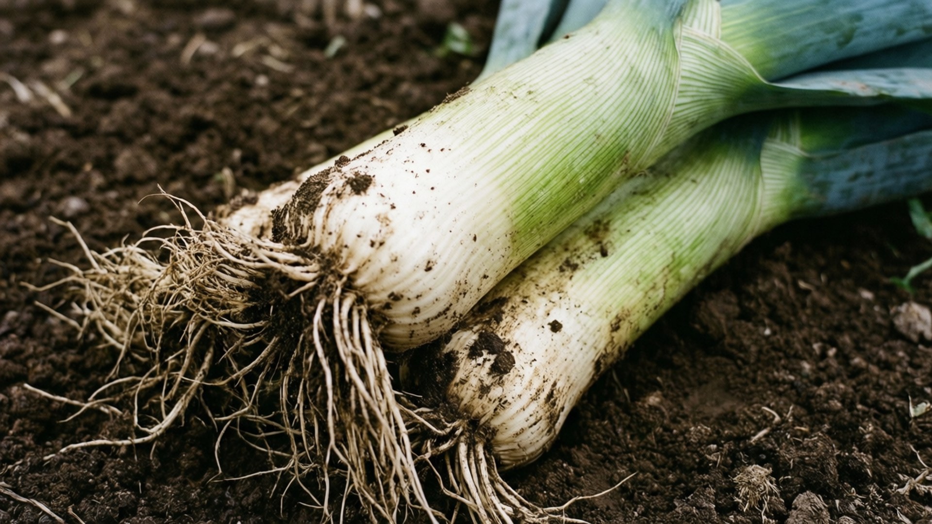 leek roots, freshly harvested leeks, earthly roots, Full HD Desktop Wallpaper