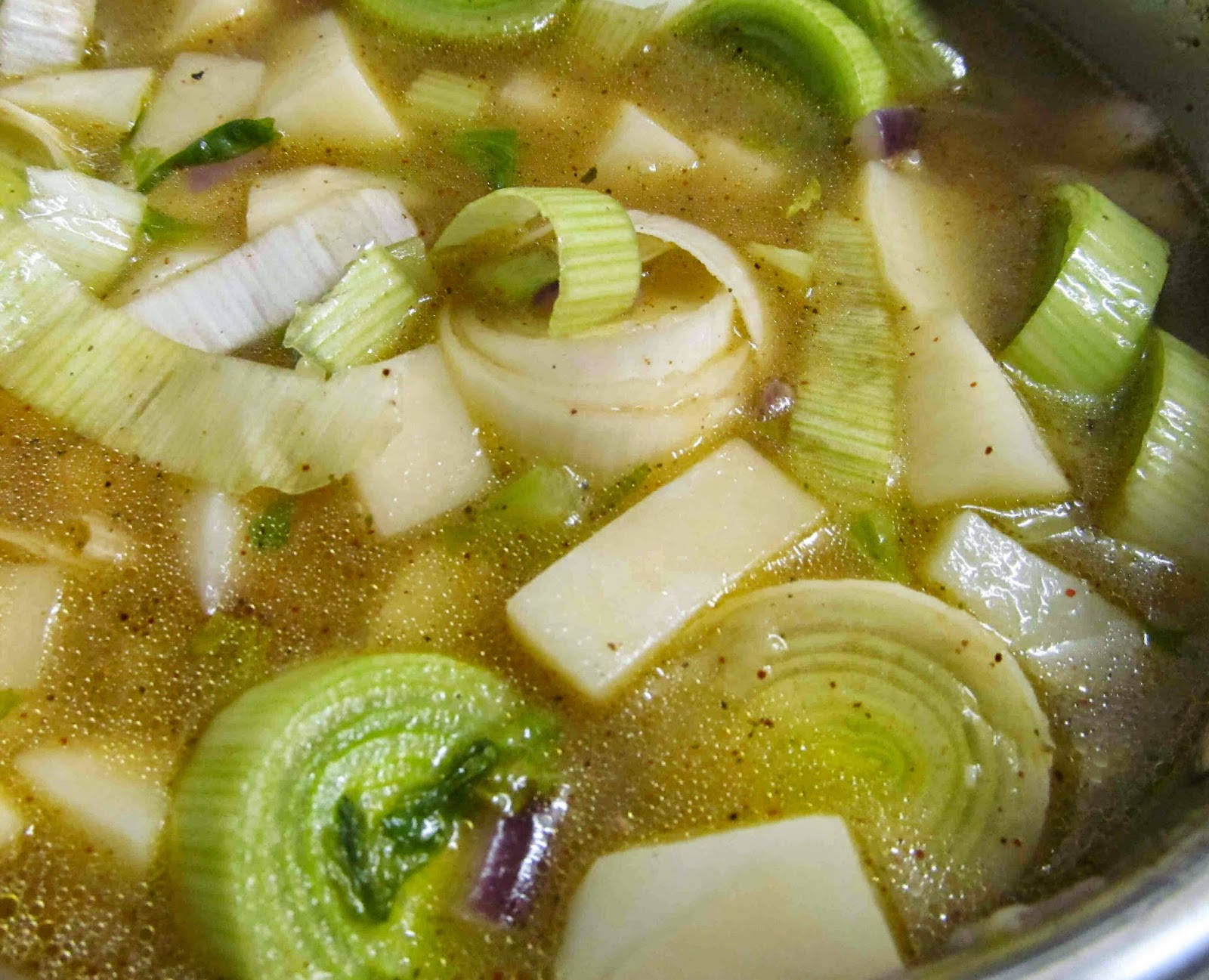 leek, golden broth, sliced leeks, HD Desktop Wallpaper