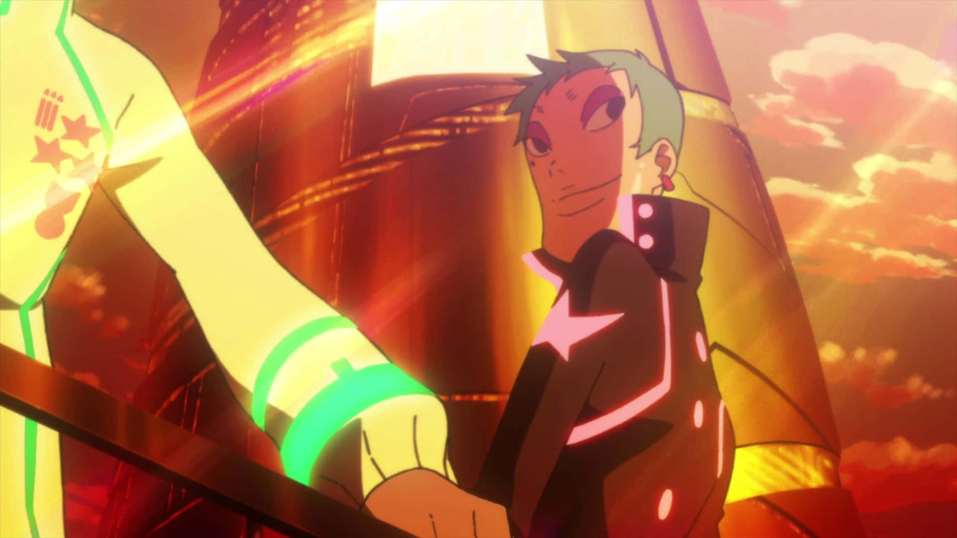 Leeron Littner, green hair, glowing pink star accents, Full HD Desktop Wallpaper
