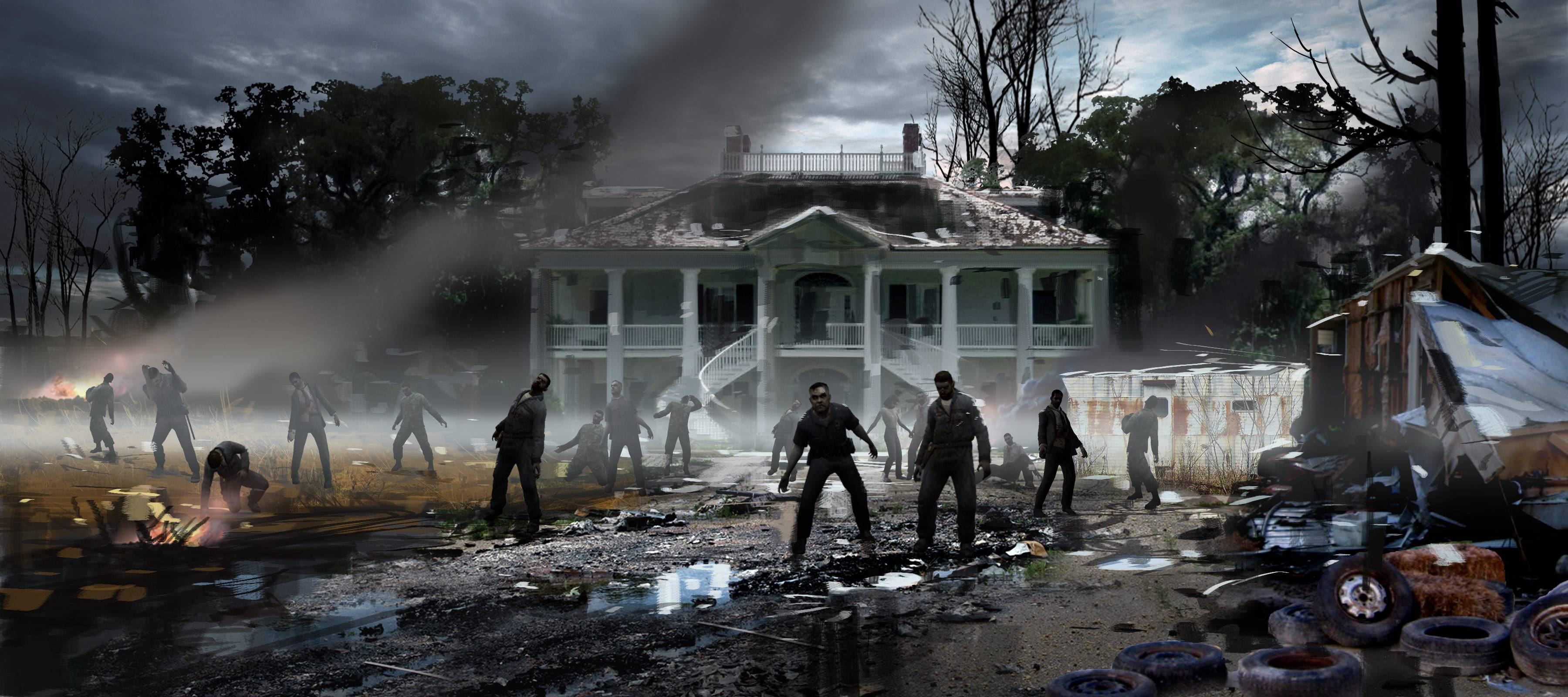 Left 4 Dead 2, zombies, deserted house, 2K Desktop Wallpaper