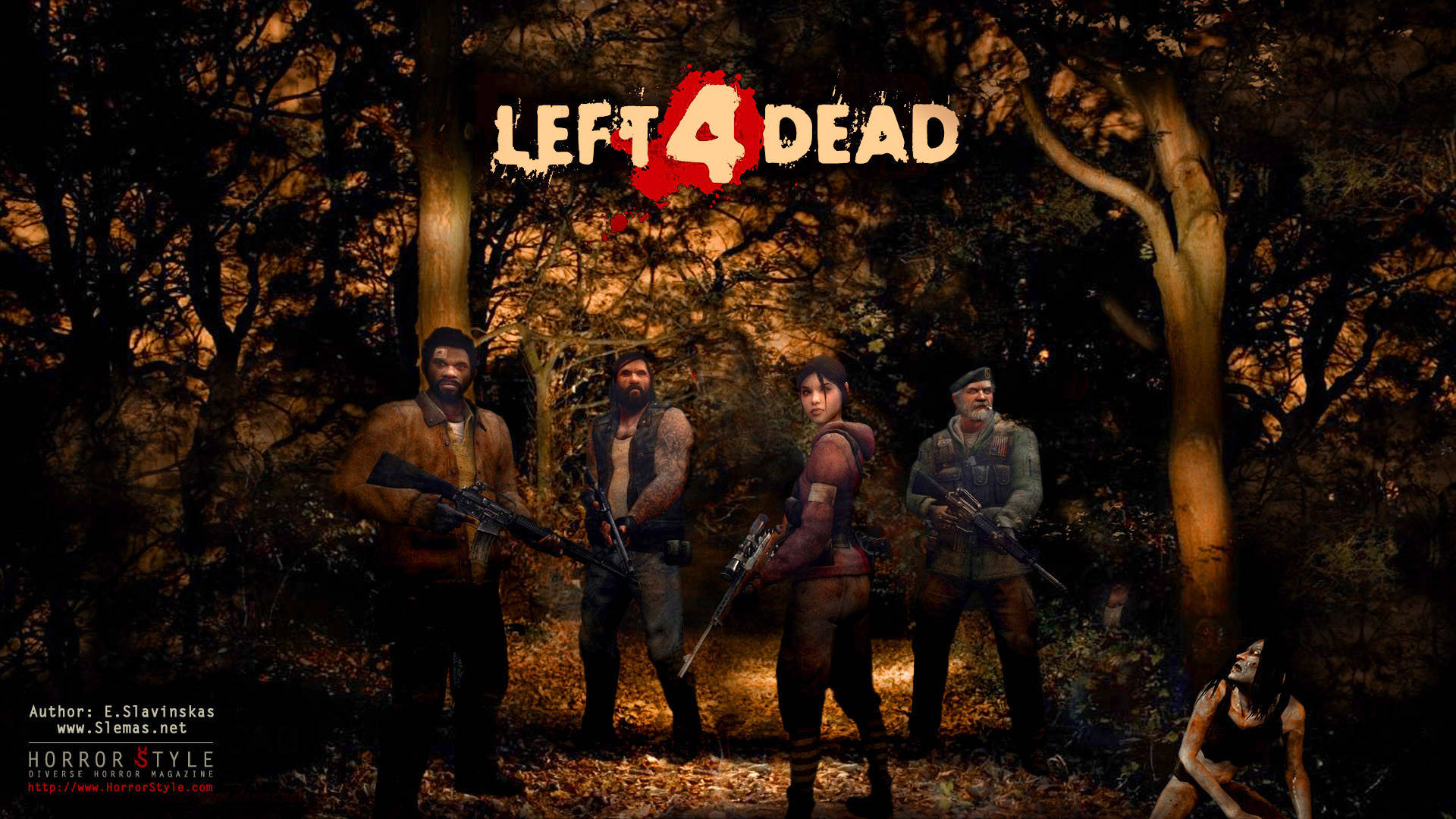 Left 4 Dead, zombie, dark forest, Full HD Desktop Wallpaper