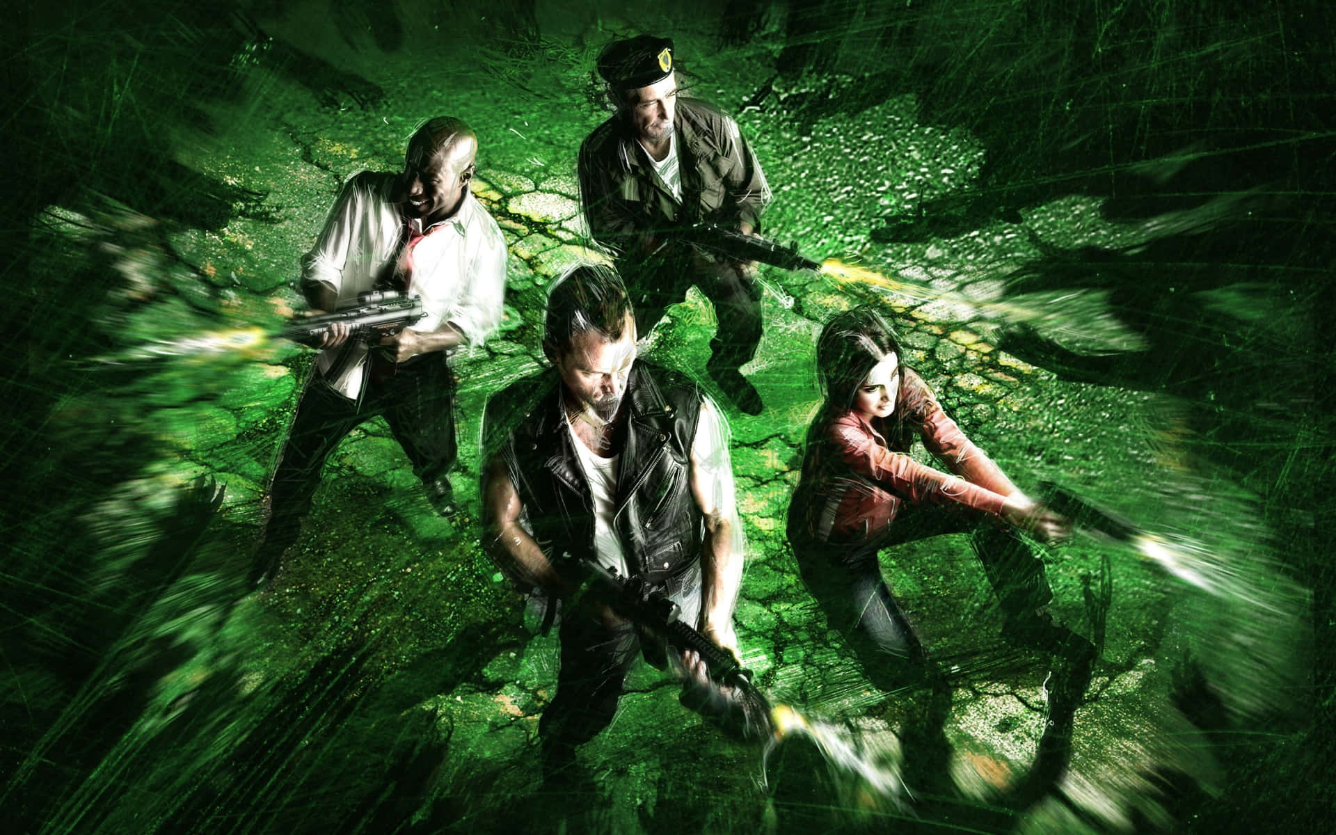 Left 4 Dead Characters, tactical gear, swirling green energy vortex, Full HD Desktop Wallpaper