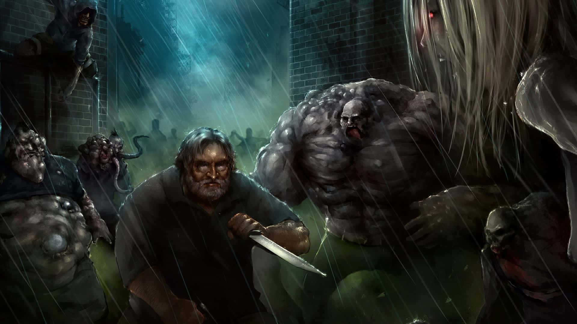 Left 4 Dead, knife, rain-soaked alley, Full HD Desktop Wallpaper