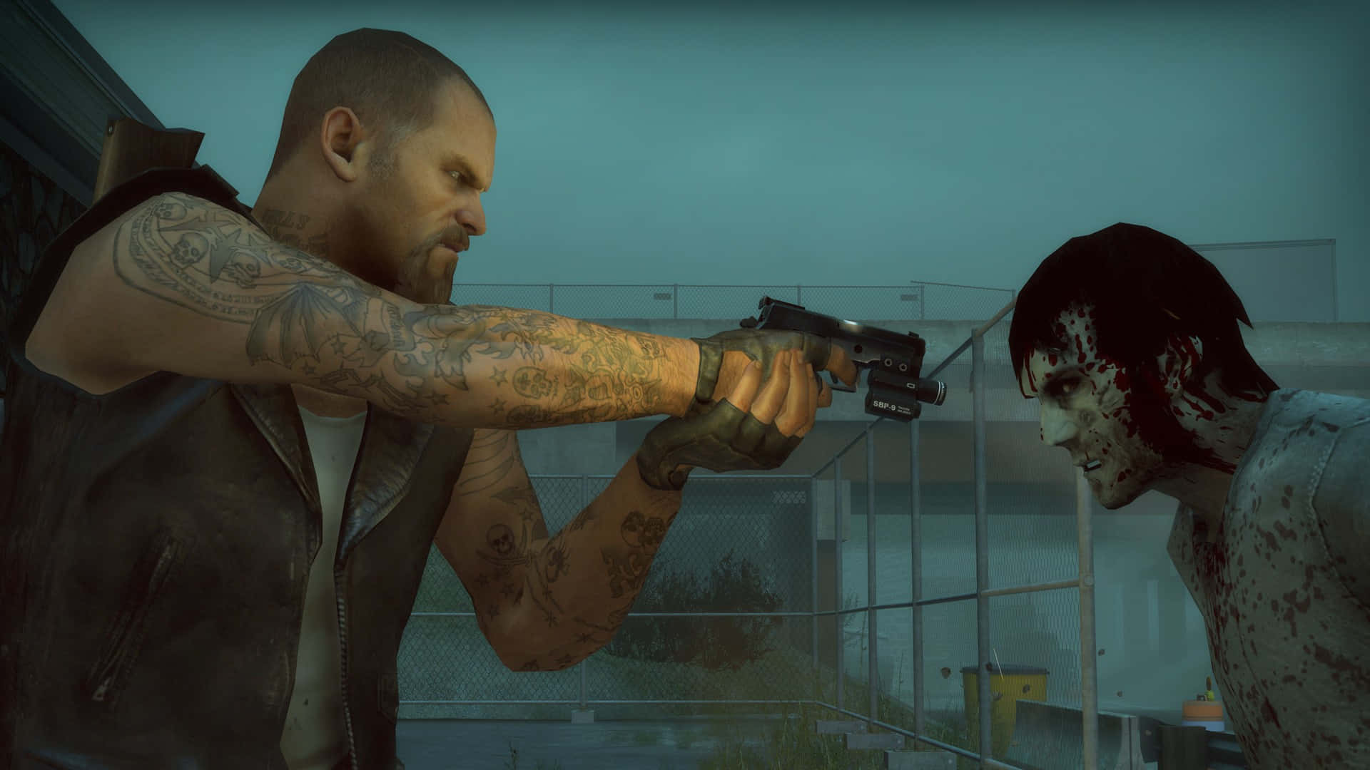 Left 4 Dead Characters, tattooed man, leather vest, Full HD Desktop Wallpaper