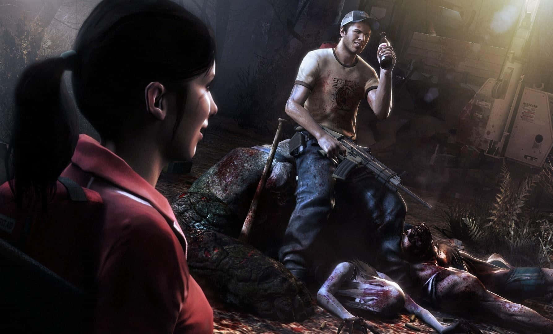Left 4 Dead, young girl, bloodied man, HD Desktop Wallpaper