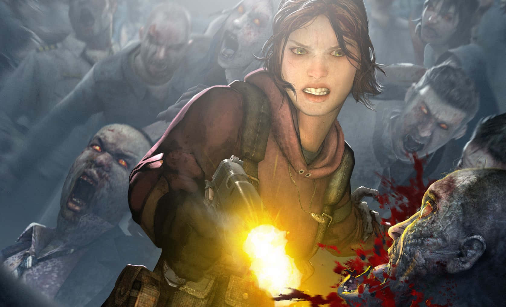Left 4 Dead, zombie horde, fierce woman, HD Desktop Wallpaper