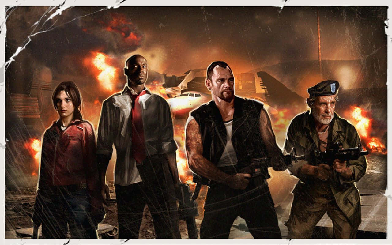 Left 4 Dead Characters, firey warzone, explosions, HD Desktop Wallpaper