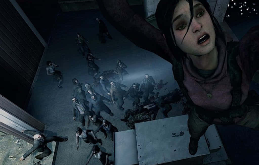 Left 4 Dead Characters, horde of zombies, dimly lit industrial space, SD Desktop Wallpaper