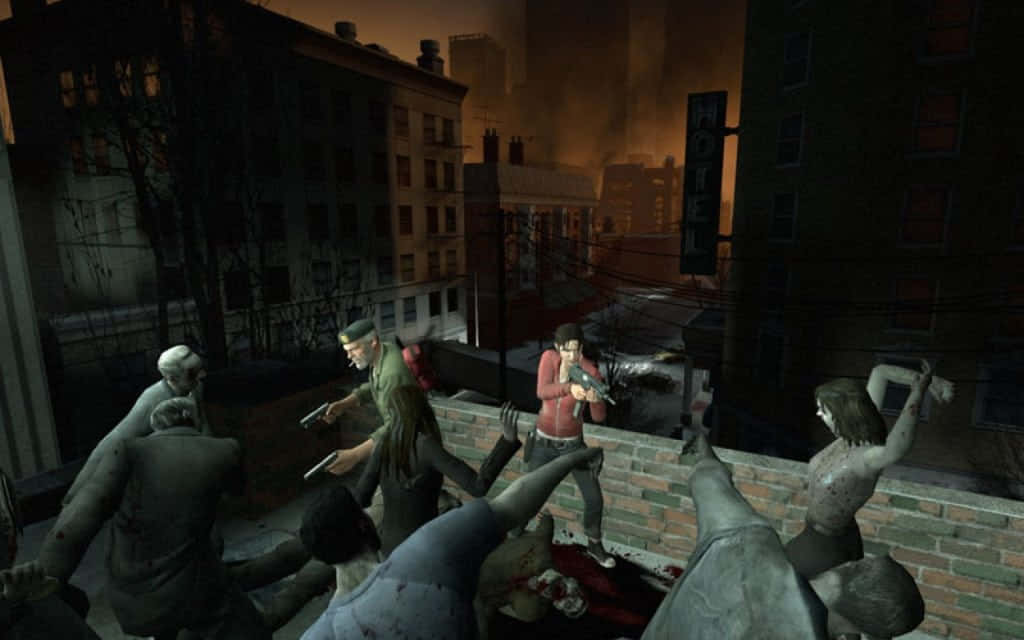 Left 4 Dead Characters, rooftop, zombies, SD Desktop Wallpaper