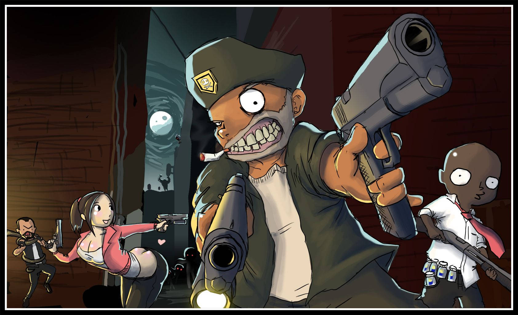 Left 4 Dead, cartoon gangsters, gritty alleyway, HD Desktop Wallpaper