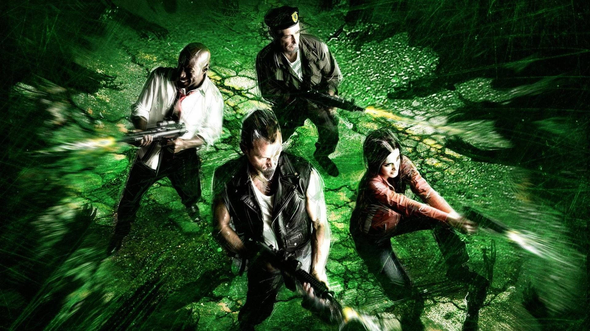 Left 4 Dead, zombie attack, green-hued jungle, Full HD Desktop Wallpaper