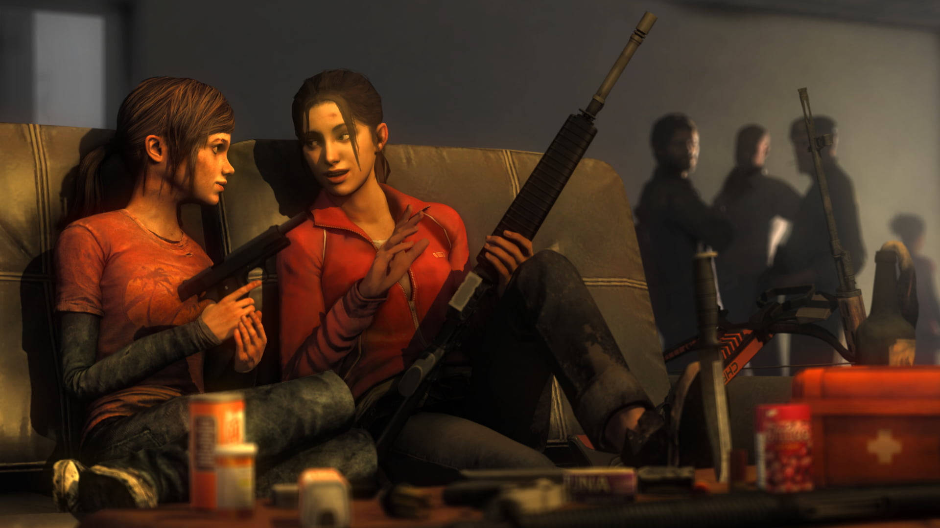 Left 4 Dead, red jackets, couch, Full HD Desktop Wallpaper