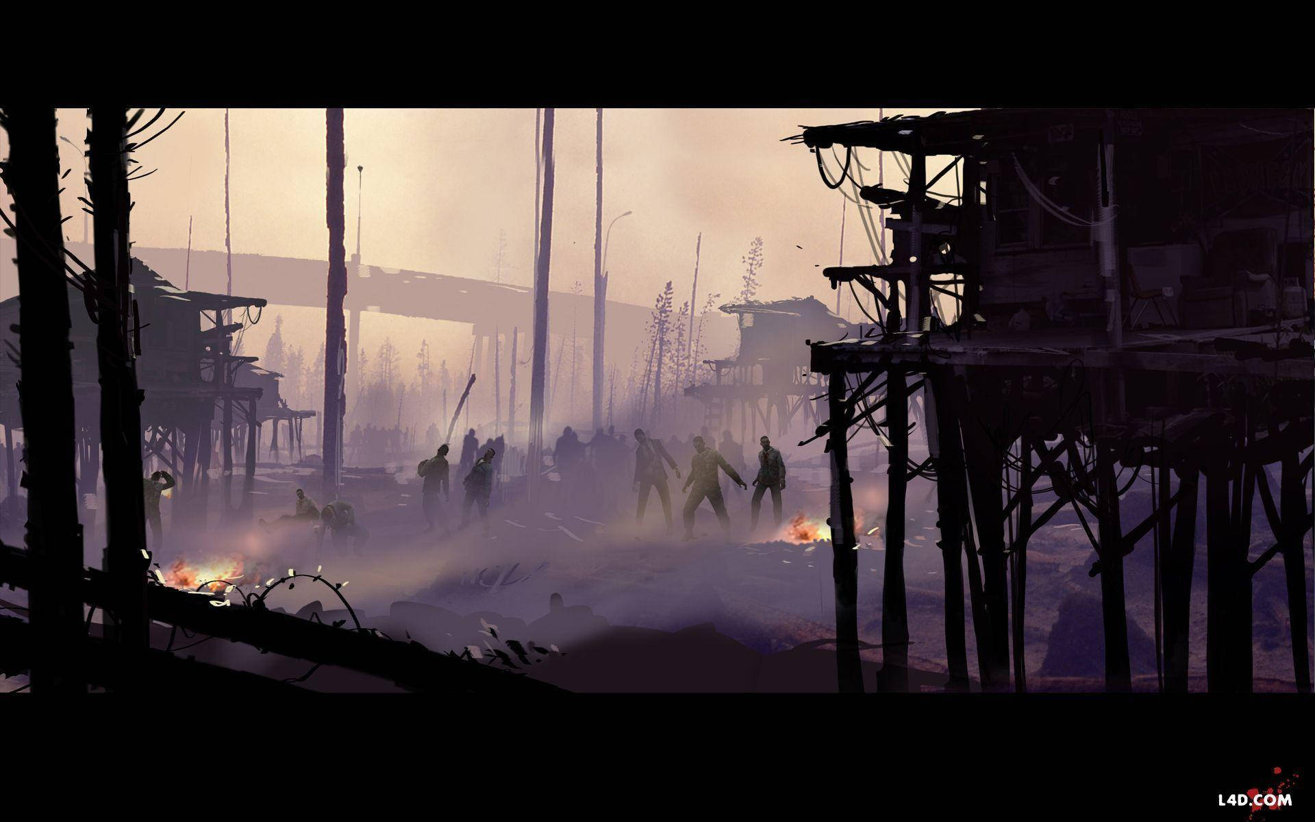 Left 4 Dead 2, zombies, smoggy city, Full HD Desktop Wallpaper