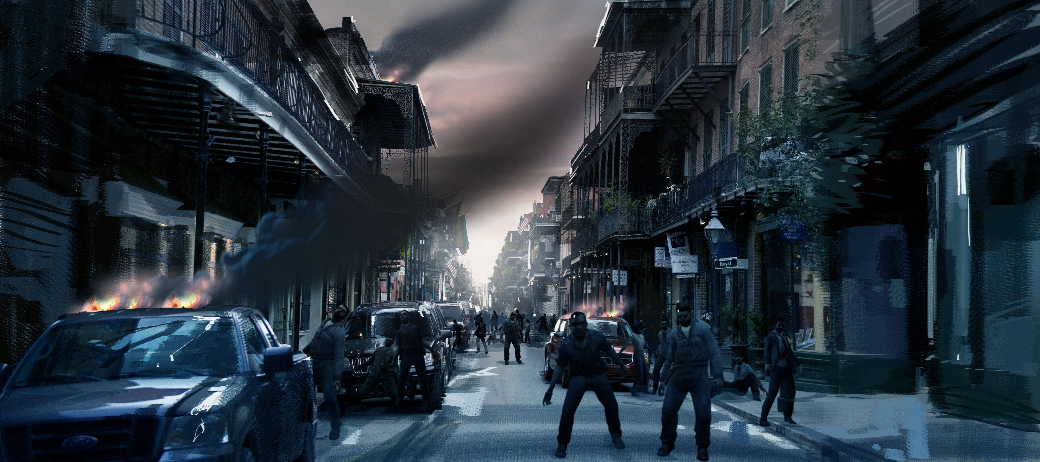 Left 4 Dead, downtown city, zombies, 2K Desktop Wallpaper