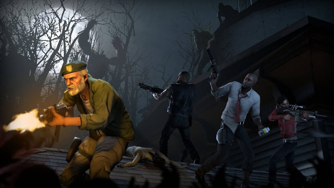 Left 4 Dead, zombie horde, rooftop, HD Desktop Wallpaper