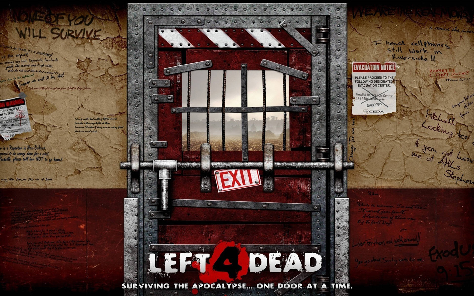 Left 4 Dead, exit door, rusted metal prison door, Full HD Desktop Wallpaper