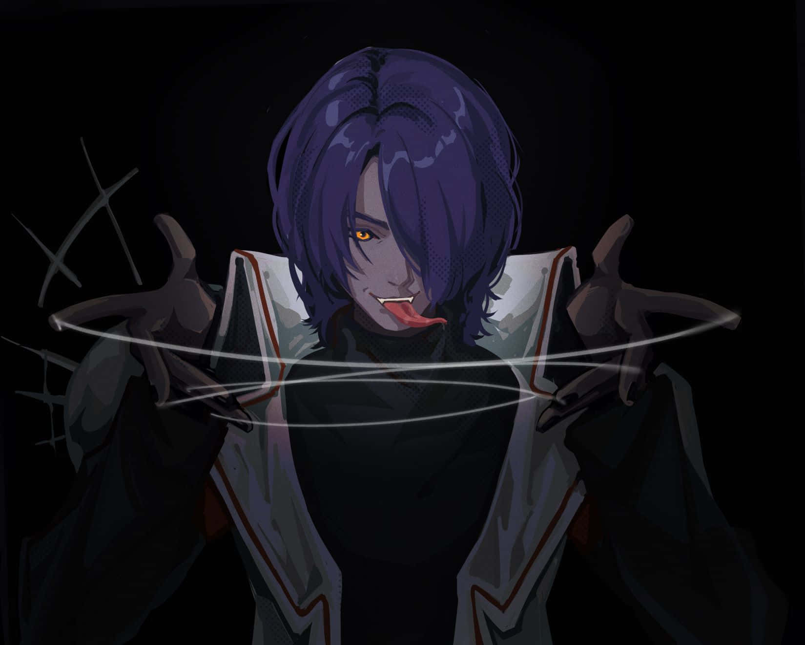 Legato Bluesummers, purple hair, glowing orange eyes, HD Desktop Wallpaper