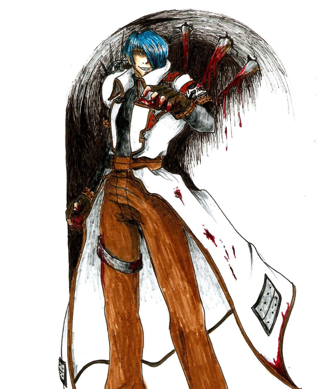 Legato Bluesummers, blue-haired anime warrior, white coat, SD Phone Wallpaper