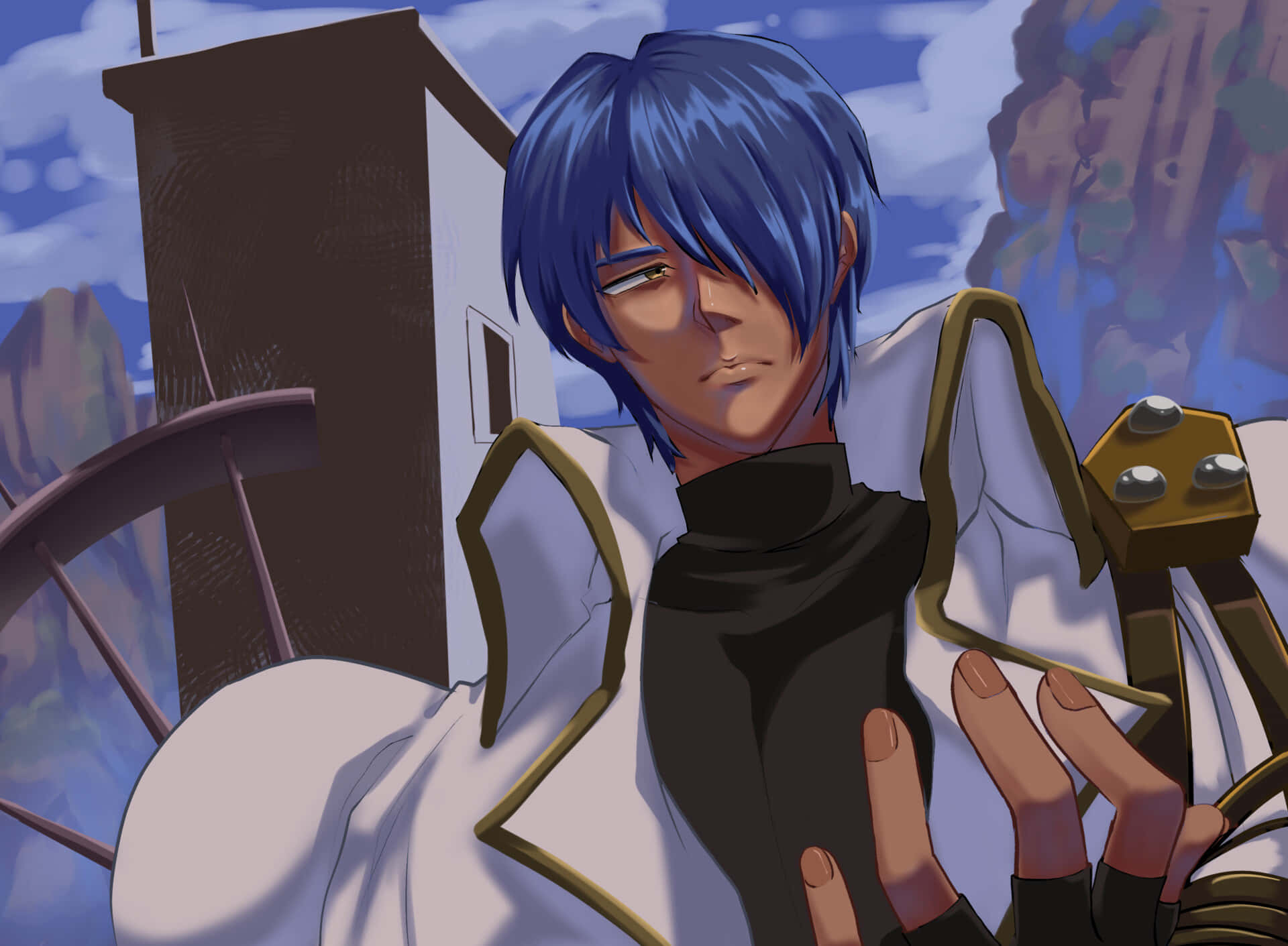 Legato Bluesummers, blue-haired anime character, white coat with gold trim, Full HD Desktop Wallpaper